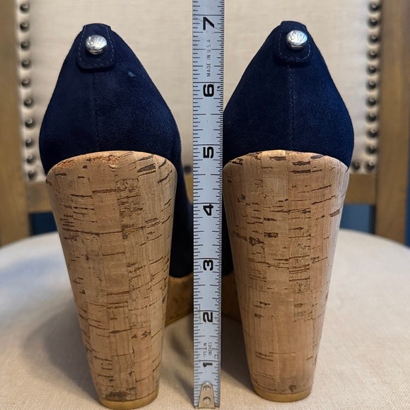 Stuart Weitzman Dark Blue Suede Cork Wedges, Size 8.5 - Picture 3 of 11
